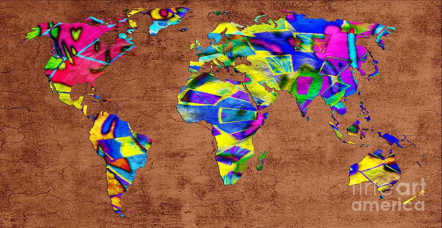 Abstract World Map - A Wide World Of Color - One Digital Art by Andee Design
