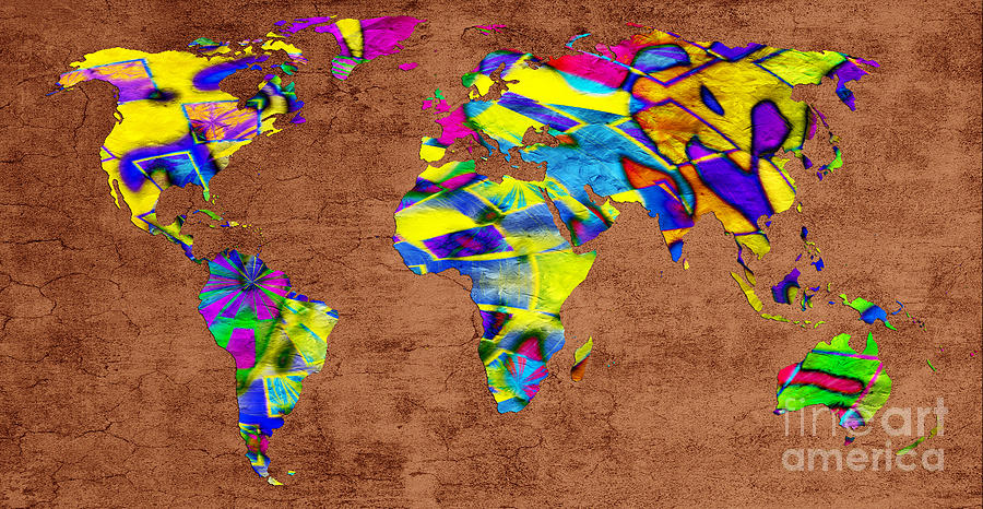 Abstract World Map - A Wide World Of Color - Two Digital Art by Andee Design