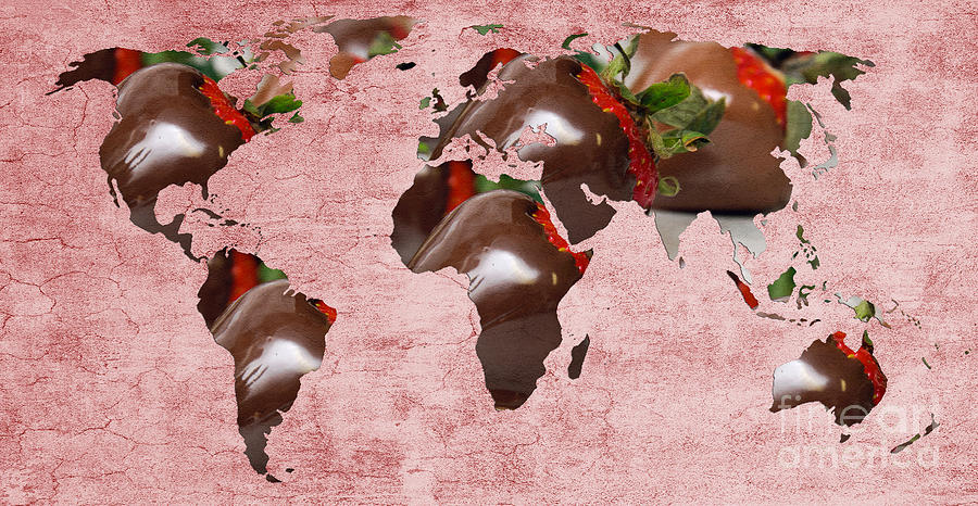 Abstract World Map - Chocolate Covered Strawberries - Candy Shop Photograph by Andee Design