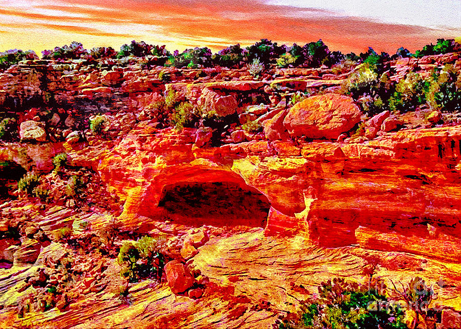 Mountain Photograph - Cave in Canyon Dechelly National Park - Sunset by Bob and Nadine Johnston