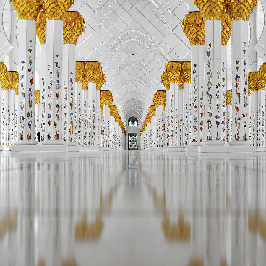 Abu Dhabi Grand Mosque Photograph by Moonlight