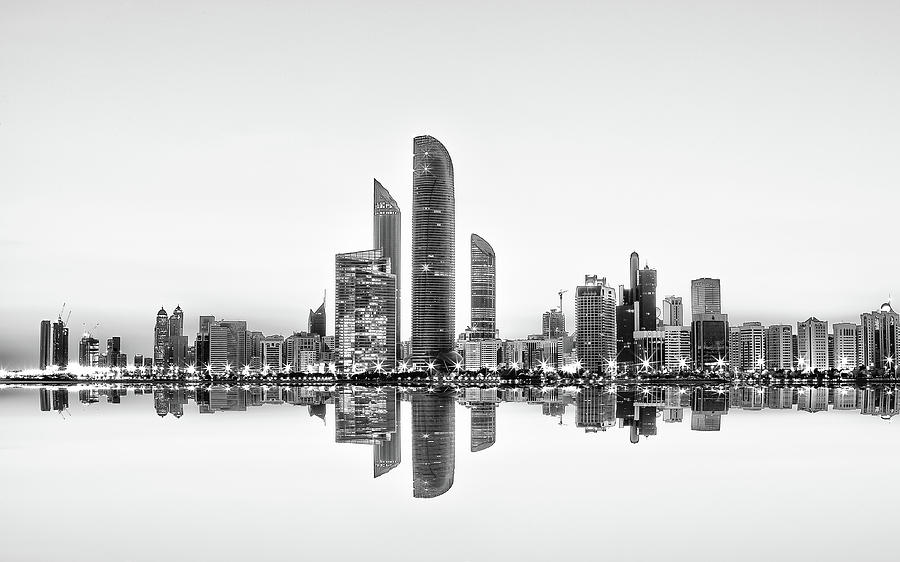Black And White Photograph - Abu Dhabi Urban Reflection by Akhter Hasan