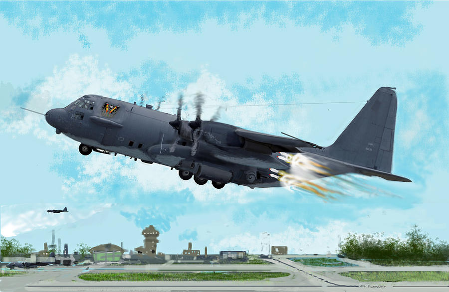 Airplane Drawing - AC 130 Spectre Gunship by Jim Hubbard