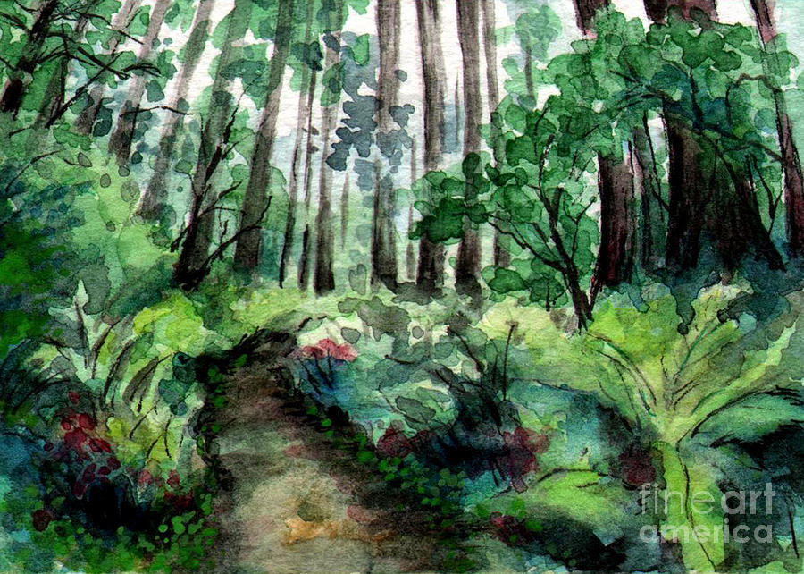 AC227 Path Green Forest Painting by Kirohan Art
