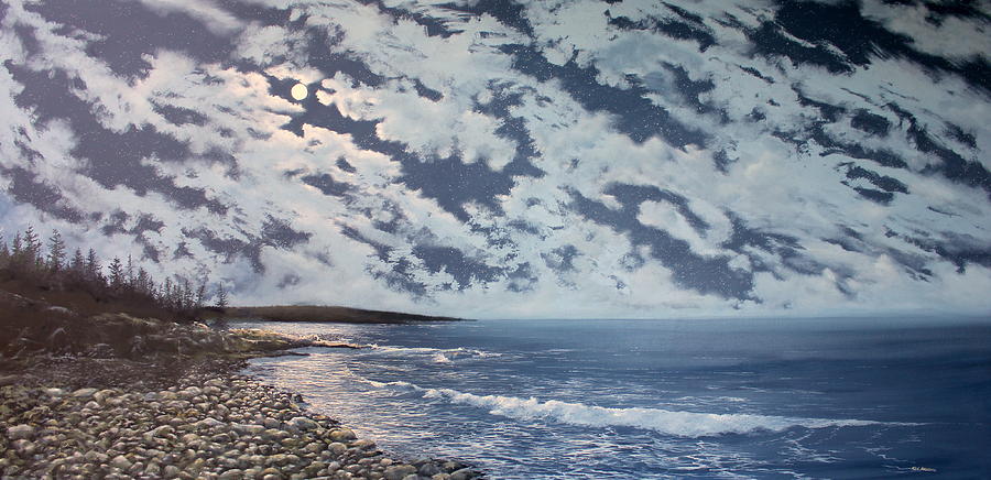 Acadia Moon Painting by Ken Ahlering