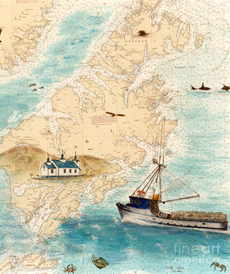 Accomplice Kodiak Crab Fishing Boat Nautical Chart Map Art 