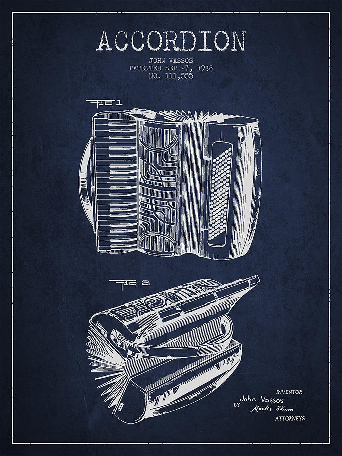Music Digital Art - Accordion Patent Drawing from 1938 by Aged Pixel