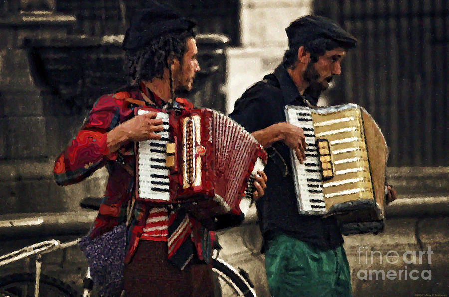 Accordion Players in the Plaza Digital Art by Mary Machare