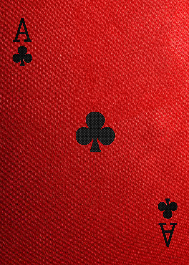 Ace of Clubs in Black on Red Canvas   Digital Art by Serge Averbukh