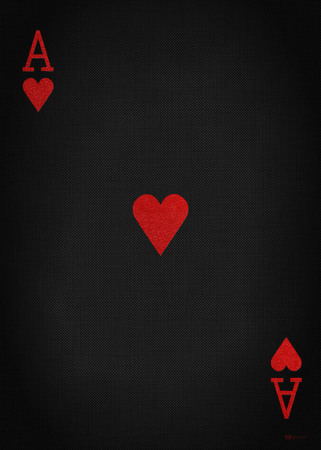 Ace of Hearts in Red on Black Canvas   Digital Art by Serge Averbukh