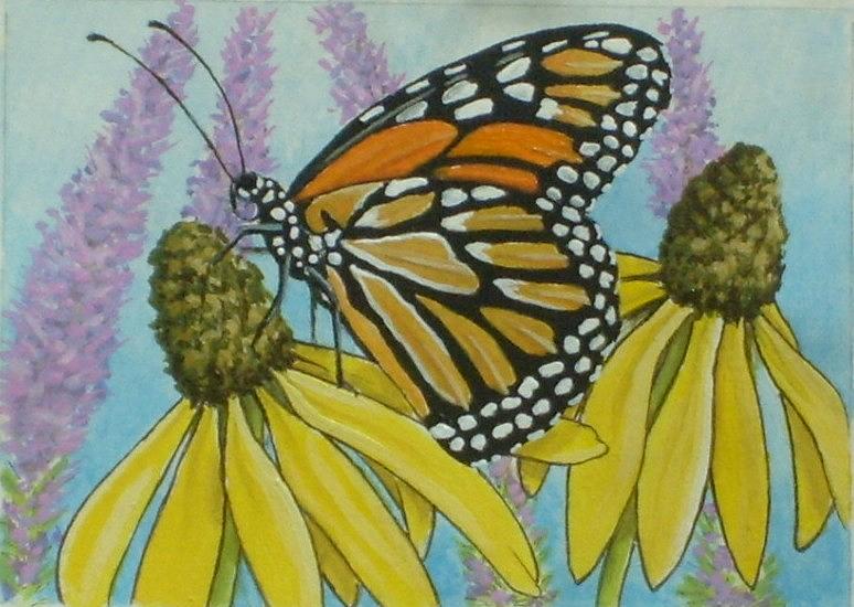 Aceo Monarch On Wild Grey Headed Coneflower Painting