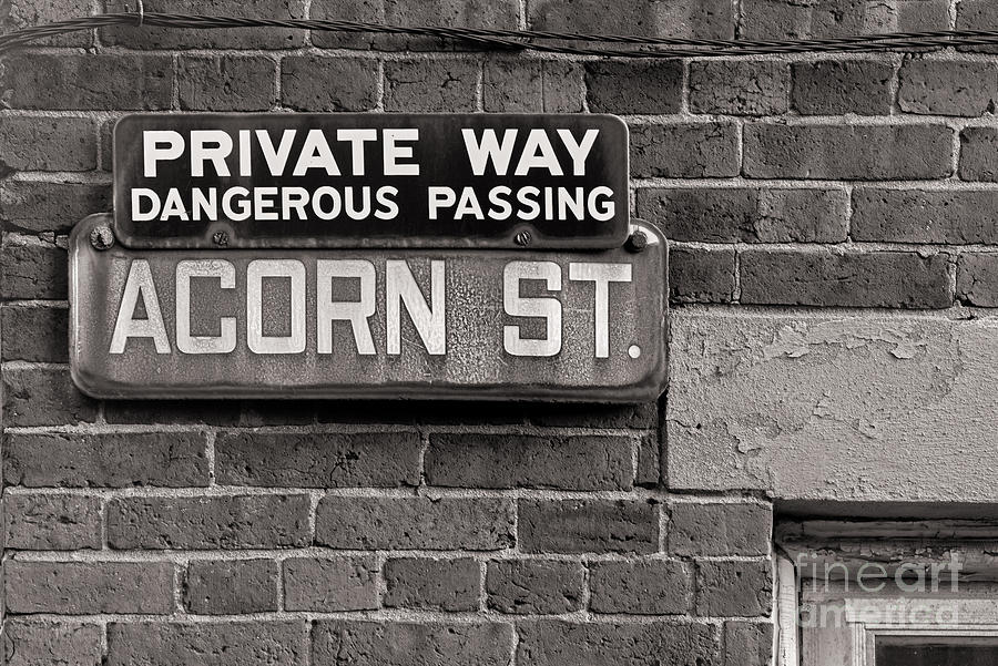 Acorn Street Sign bw Photograph by Jerry Fornarotto