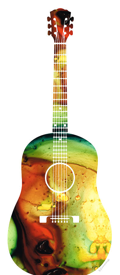 Acoustic Guitar - Colorful Abstract Musical Instrument by Sharon Cummings