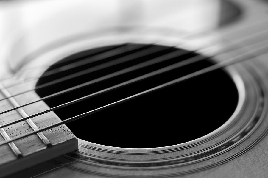 Acoustic Guitar Strings Black and White Photograph by Terry DeLuco