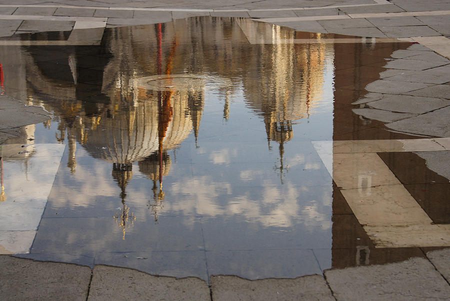 Acqua Alta or High Water Reflects St Marks Cathedral in Venice Photograph by Georgia Mizuleva