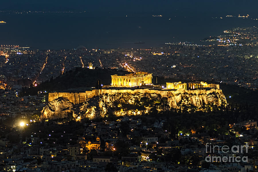 Acropolis at Night Photograph by Paul and Helen Woodford