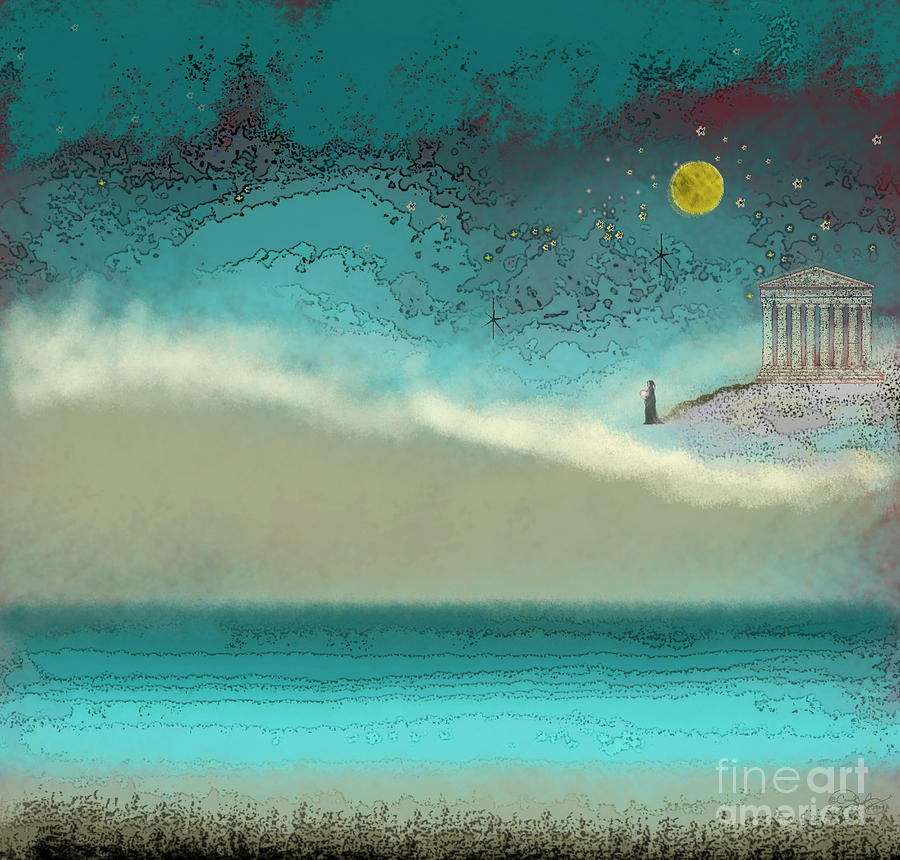 Acropolis in Moonlight Digital Art by Carol Jacobs