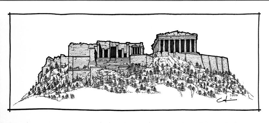 Greek Drawing - Acropolis of Athens by Calvin Durham