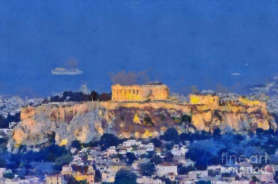 Acropolis Of Athens During Sunrise Painting By George Atsametakis