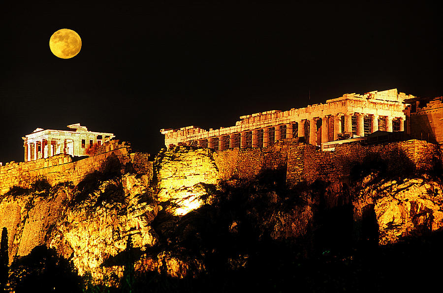  Moon rise in Acropolis  Photograph by Andonis Katanos