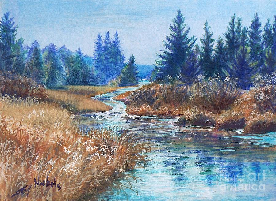 Fall Drawing - Across the Brook by Joy Nichols