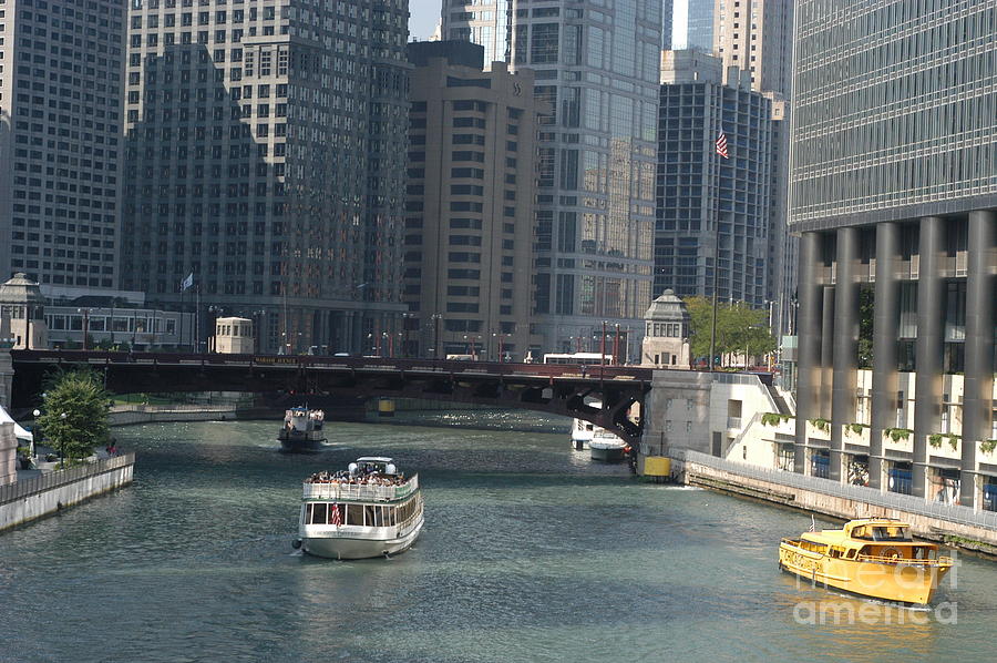 Action Photo Original Print View Down The Chicago River Photograph by Action