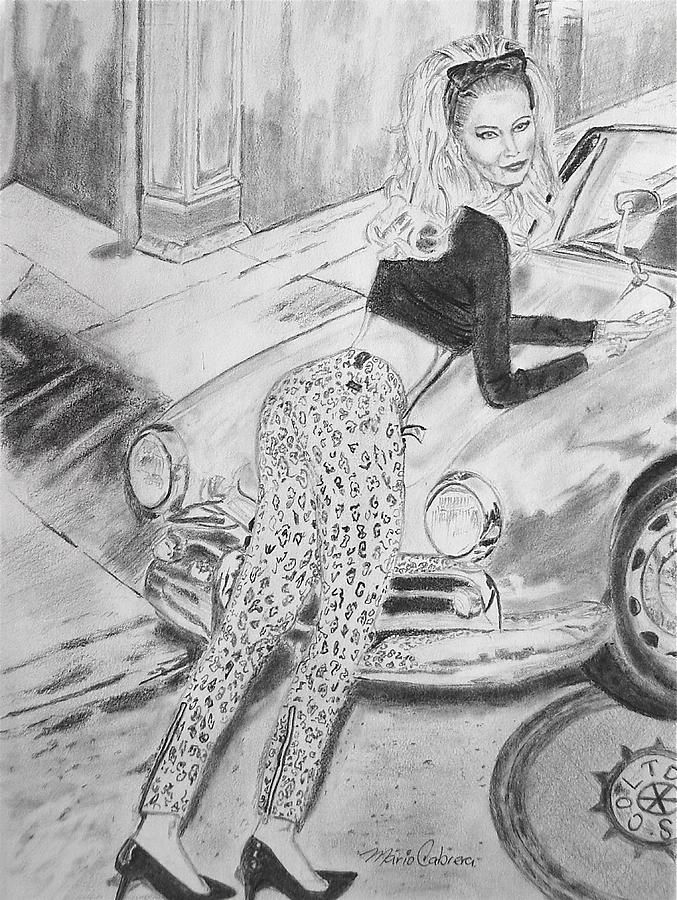Actress Leaning on Car Drawing by Mario Cabrera