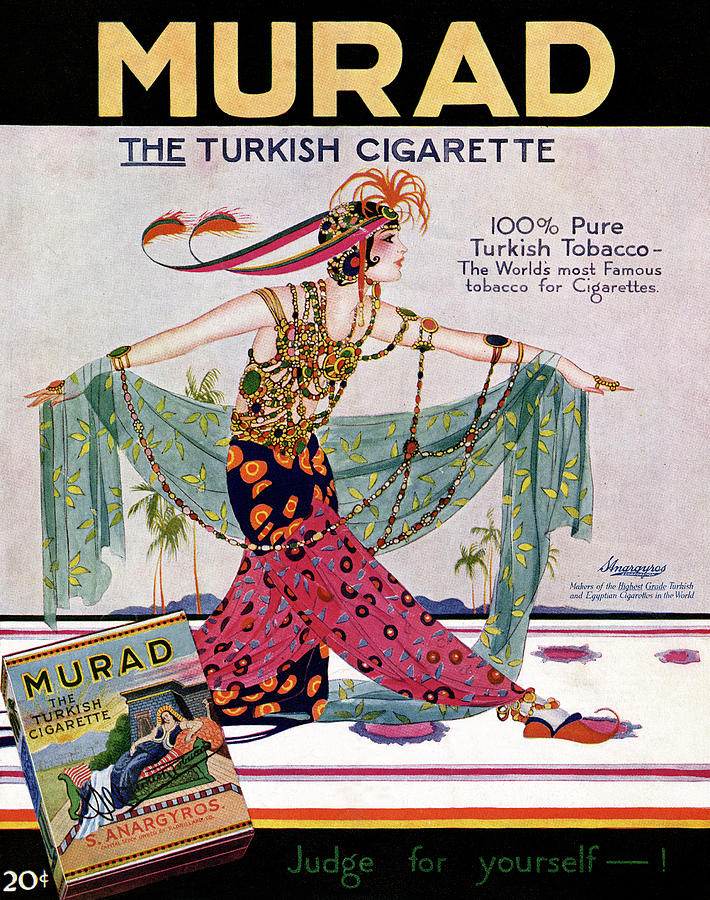 Feather Still Life Painting - Ad Murad Cigarettes, 1919 by Granger