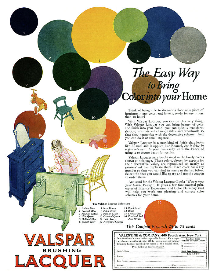 Valspar Lacquer Ad, 1927 Drawing by Granger