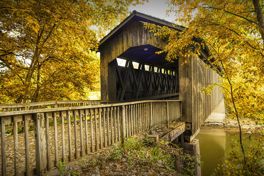 Ada Covered Bridge in Autumn Photograph by Randall Nyhof