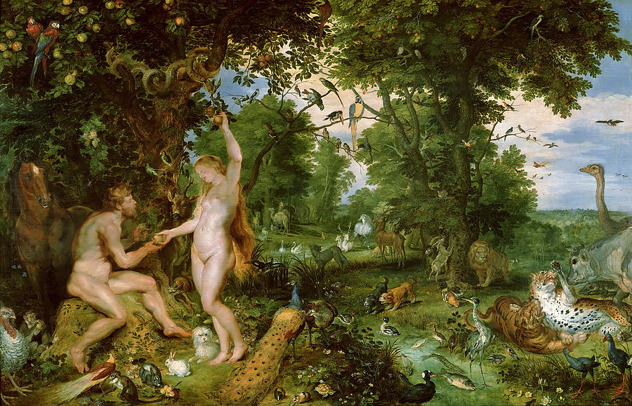Peter Paul Rubens Painting - Adam and Eve in Worthy Paradise by Peter Paul Rubens