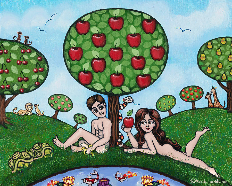 Adam and Eve The Naked Truth Painting by Victoria De Almeida