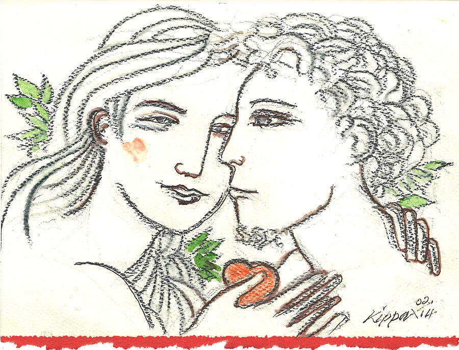 Adam And Eve Valentine Drawing by Kippax Williams