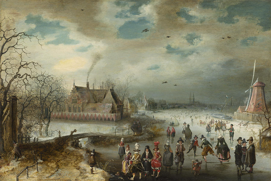 Adam van Breen Skating on the Frozen Amstel River 1611 Painting by MotionAge Designs