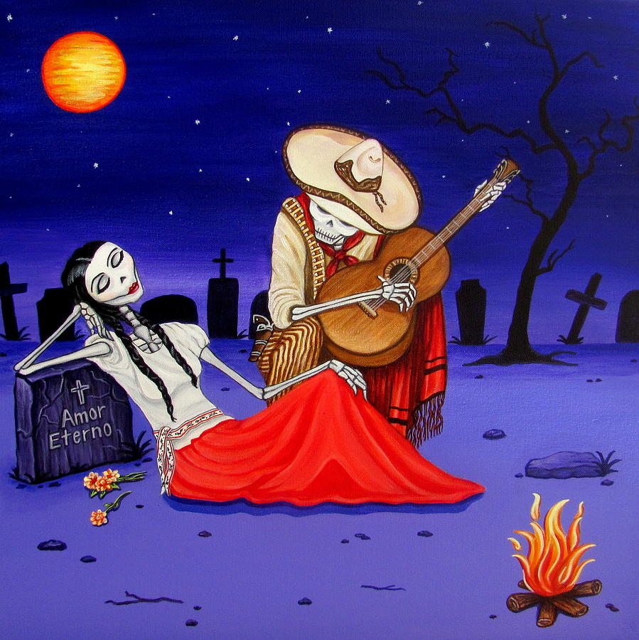 Dia De Los Muertos Painting - Adelita y Juan Cementery by Evangelina Portillo