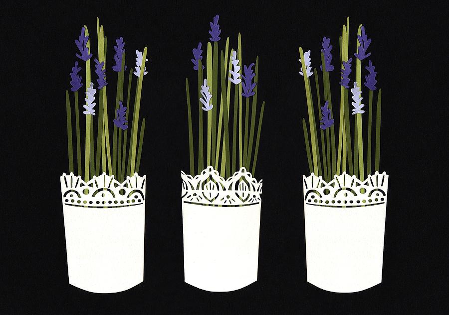 Lavender pots Mixed Media by Isobel Barber