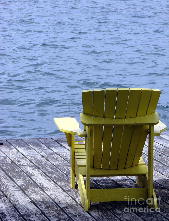 Pier Photograph - Adirondack Chair on Dock by Olivier Le Queinec