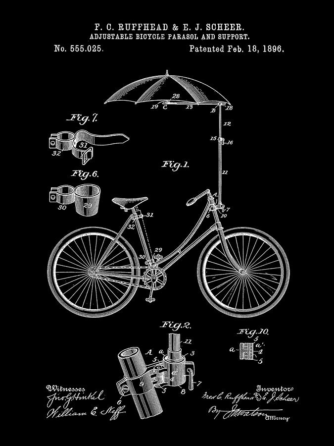 Adjustable Bike Patent 1896 - Black Digital Art by Stephen Younts