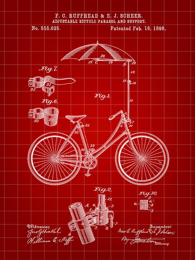 Adjustable Bike Patent 1896 - Red #1 Digital Art by Stephen Younts