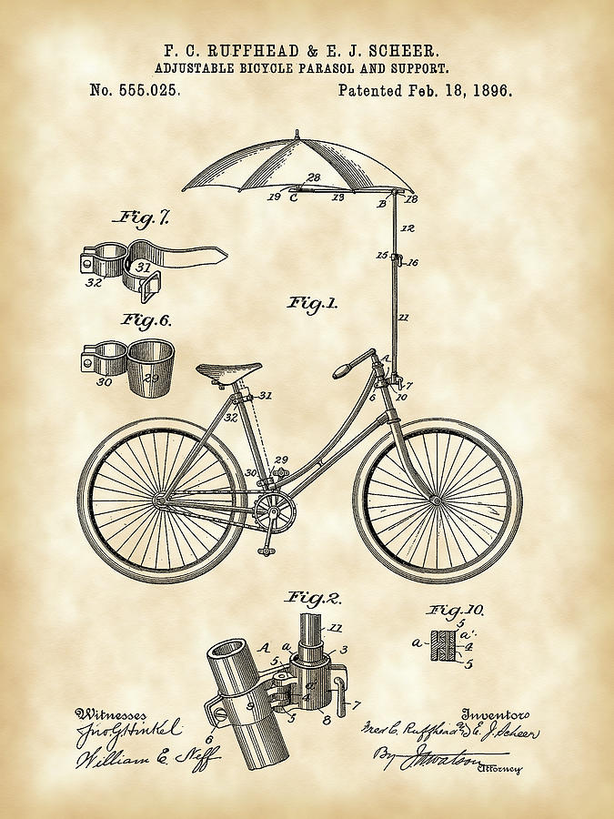 Adjustable Bike Patent 1896 - Vintage Digital Art by Stephen Younts