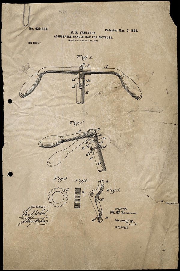 Adjustable Handlebar for Bicycles Patent 1899 Digital Art by Paulette B Wright
