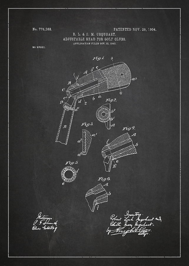 Adjustable Head For Golf Clubs Patent Drawing From 1904 Digital Art
