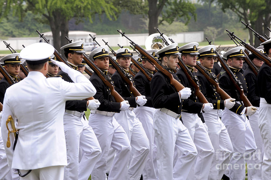 Admiral Salutes Midshipmen Marching Photograph by Stocktrek Images