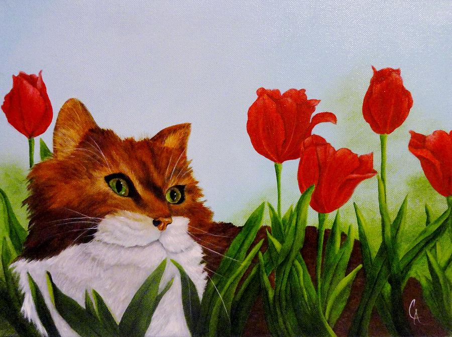 Animal Painting - Admiring The Tulips by Carol Avants