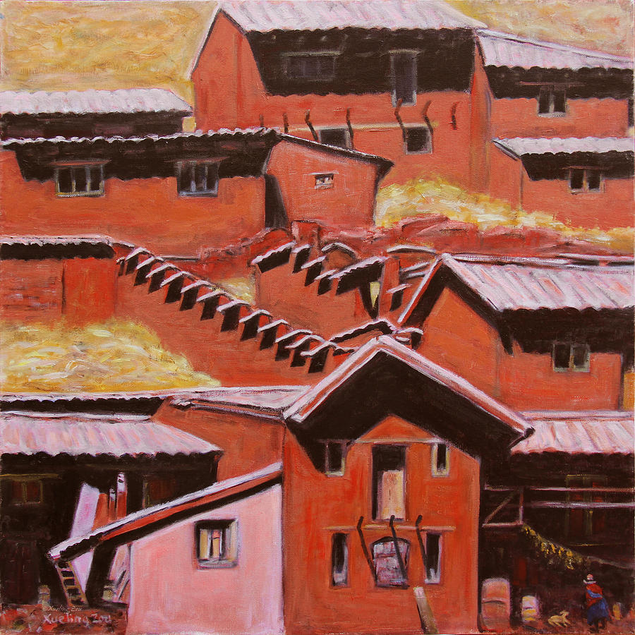 Adobe Village - Peru Impression II Painting by Xueling Zou