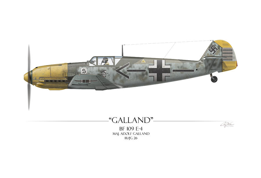 Adolf Galland Messerschmitt bf-109 - White Background Painting by Craig Tinder