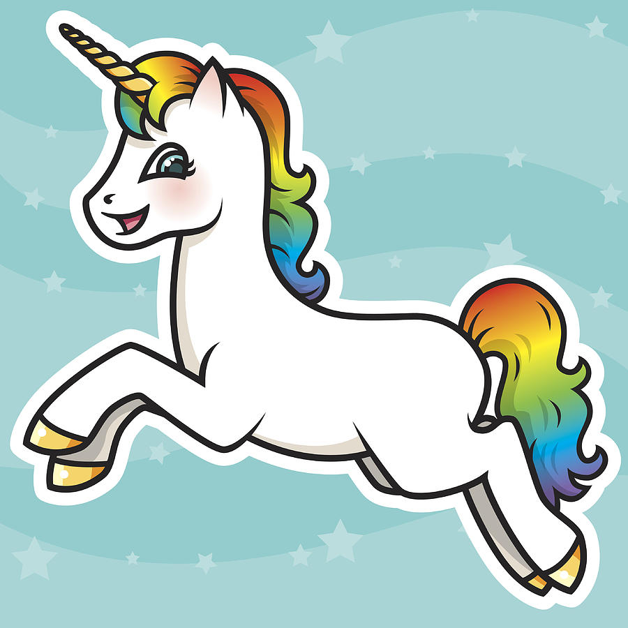 Adorable Kawaii Rainbow Unicorn Character Drawing by Bortonia