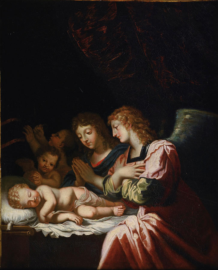 Jacques Stella Painting - Adoration of the Angels by Jacques Stella