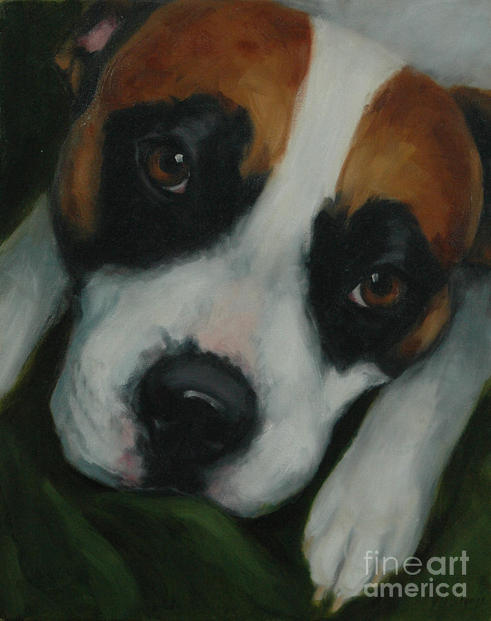 Pitbull Painting - Adoring Pitbull by Pet Whimsy  Portraits