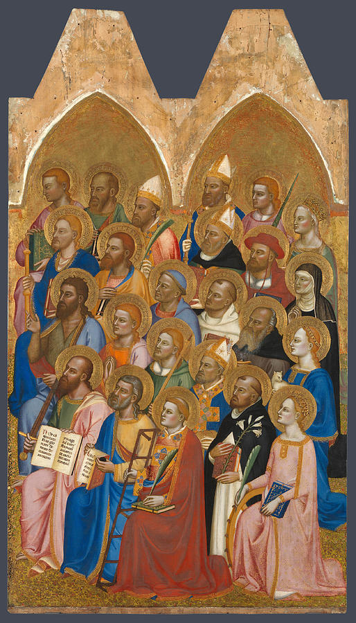 Religious Painting - Adoring Saints. Right Main Tier Panel by Jacopo di Cione and Workshop